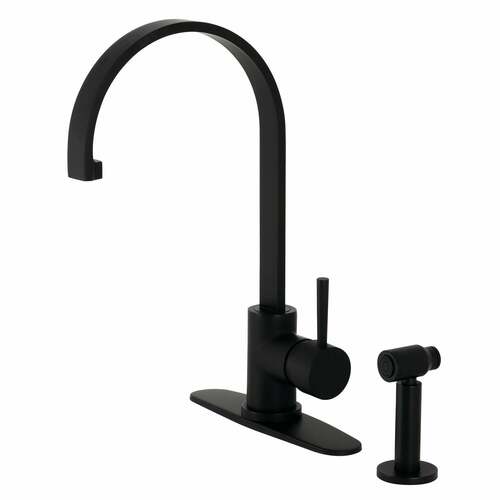 Kingston Brass LS8710DLBS Concord Matte Black Single-Handle Kitchen Faucet with Brass Sprayer
