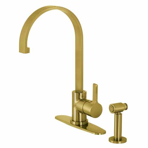 Kingston Brass LS8713CTLBS Continental Single-Handle Kitchen Faucet with Brass Sprayer, Brushed Brass