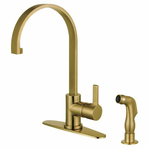 Kingston Brass LS8713CTLSP Gourmetier Brushed Brass Single-Handle Kitchen Faucet with Side Sprayer