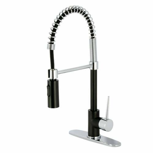 Kingston Brass LS8777NYL Gourmetier New York Single-Handle Pre-Rinse Kitchen Faucet, Matte Black/Chrome