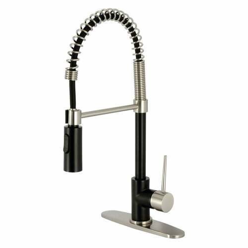 Kingston Brass LS8779NYL Gourmetier New York Single-Handle Pre-Rinse Kitchen Faucet, Matte Black/Nickel