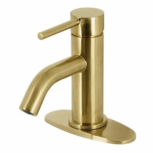 Kingston Brass LSF8223DL Concord Brushed Brass One-Handle Bathroom Faucet with Deck Plate Drain