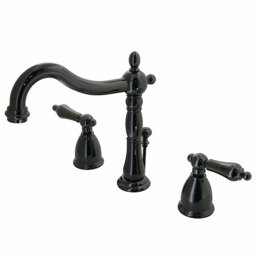 Kingston Brass NB1970AL Water Onyx Widespread Bathroom Faucet, Brass Pop-Up, Black Stainless Steel