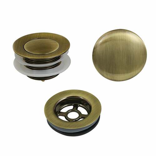 Kingston Brass VTDETRIM3 Trimscape Antique Brass Toe Touch Tub Drain Kit with Overflow Plate