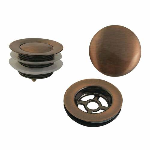 Kingston Brass VTDETRIMAC Trimscape Antique Copper Toe Touch Tub Drain Trim Kit with Overflow