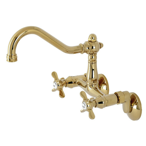 Kingston Brass KS3222BEX Essex Double-Handle Wall-Mount Kitchen Faucet, Polished Brass