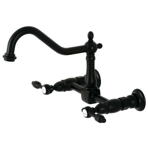 Kingston Brass KS1240TAL Tudor Matte Black Double-Handle Wall-Mount Kitchen Faucet