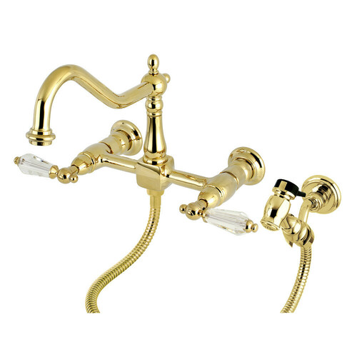 Kingston Brass KS1242WLLBS Wilshire Double-Handle Wall-Mount Kitchen Faucet with Brass Sprayer