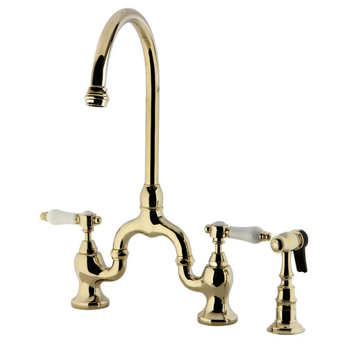 Kingston Brass KS7792BPLBS Bel-Air Polished Brass Kitchen Faucet with Side Sprayer