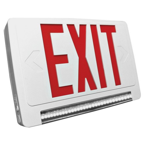Morris Products 73374 LED Combo Exit/Emergency Light Pipe, 120/277V, Self-Diagnostic, Red with White Housing, 184 Lumens (1 Piece)