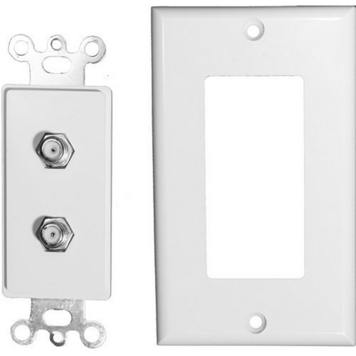 Morris 85221 2 Piece Decorative Dual F Connector Wallplate White
