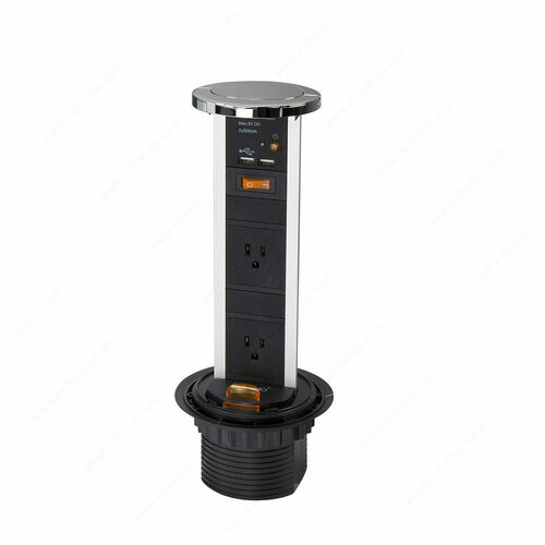 Richelieu 100492140 Richelieu Pop-Up Power Bar with 2 Outlets