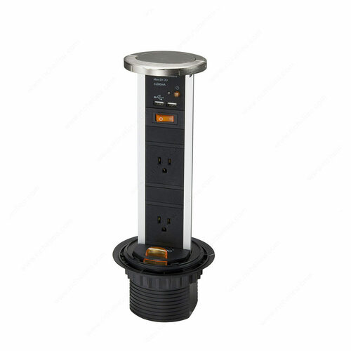 Richelieu 100492185 Richelieu Pop-Up Power Bar with 2 Outlets