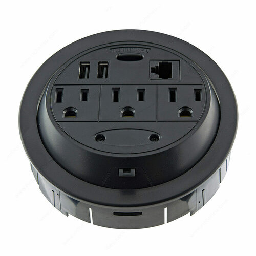 Richelieu 100213090 Round Power Station 3 Outlets 2 USB Ports