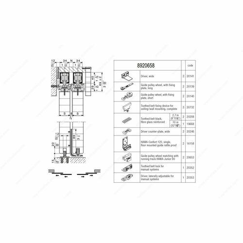 Richelieu 8920658 Hawa Telescopic 40/4 Partial Hardware Set