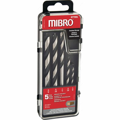 Richelieu 977051 5-Piece Brad Point Drill Bit Set with Round Shank