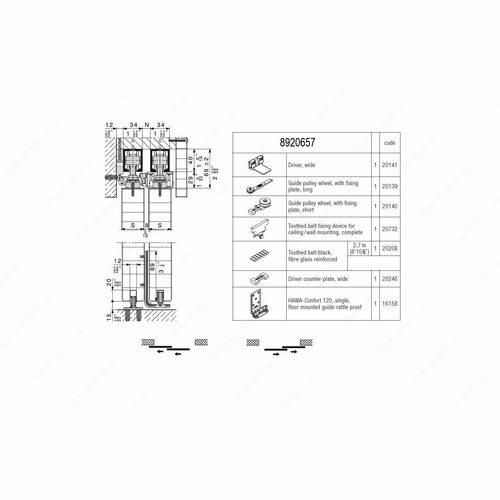 Richelieu 8920657 Hawa Telescopic 80/2 Partial Hardware Set