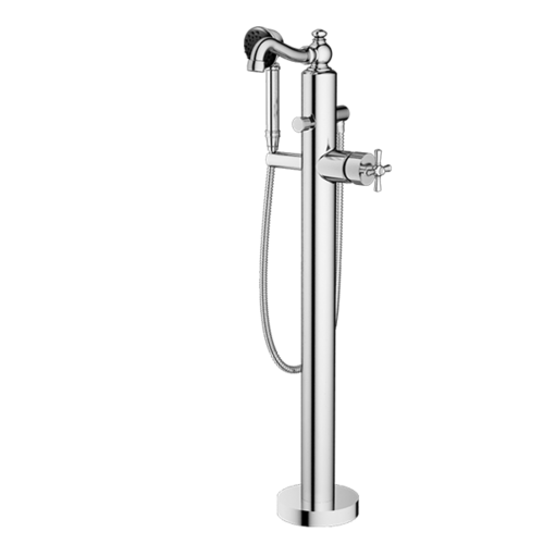 Santec 1094PF10-TM LYRA TRIM - Floor Mount Tub Filler with Hand Shower - Cross Handle