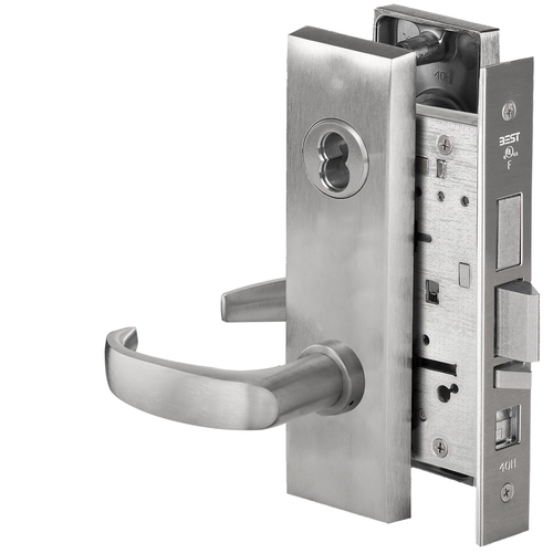Best 45H7AB14M626 Grade 1 Mortise Lock, 14 Lever, M Escutcheon, SFIC Housing, Satin Chrome, Reversible
