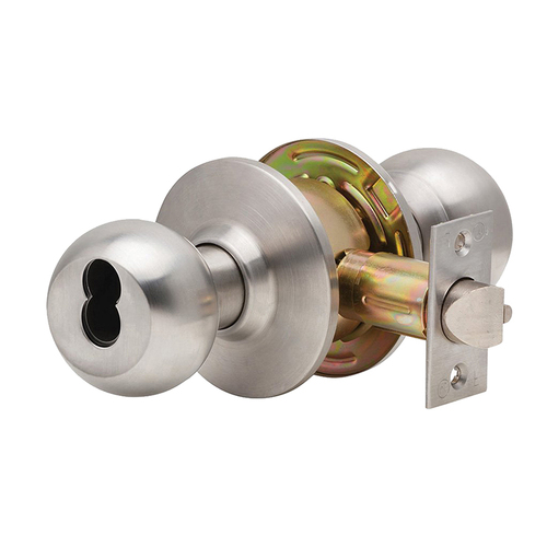 Dexter C2000-STRM-B-630-SFIC Grade 2 Ball Knob Non-Clutch Cylindrical Lock, Small Format IC, Satin SS Finish