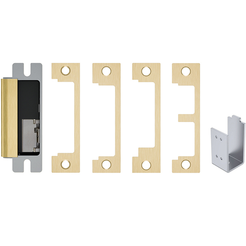 HES 1600CDB606LMS 12 / 24 Volt DC Electric Strike Complete Pac for Deadbolt Locks with Single Lock and Strike Monitors Satin Brass Finish