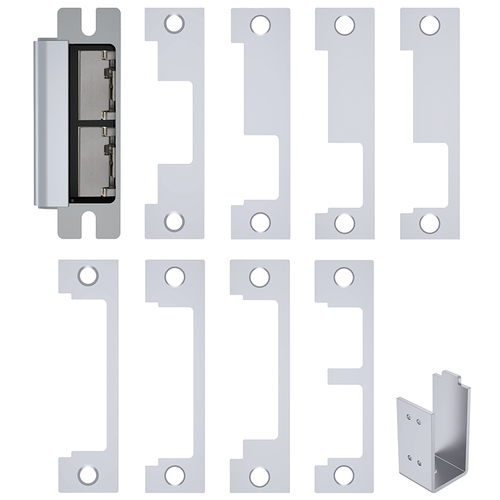 HES 1600CS629DLMS 12 / 24 Volt DC Electric Strike Complete Pac with Dual Lock and Strike Monitors Bright Stainless Steel Finish