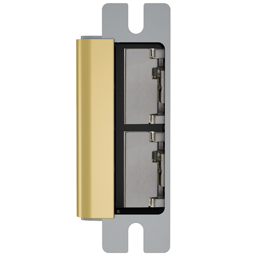 HES 1600605DLMS 12 / 24 Volt DC Heavy Duty Electric Strike Body with Dual Lock and Strike Monitors Bright Brass Finish