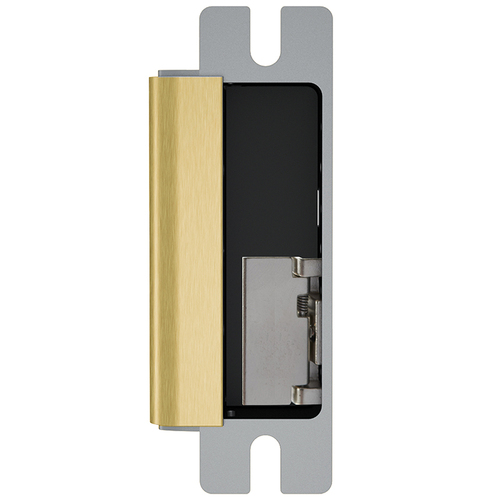 HES 1600606LMS 12 / 24 Volt DC Heavy Duty Electric Strike Body with Single Lock and Strike Monitors Satin Brass Finish