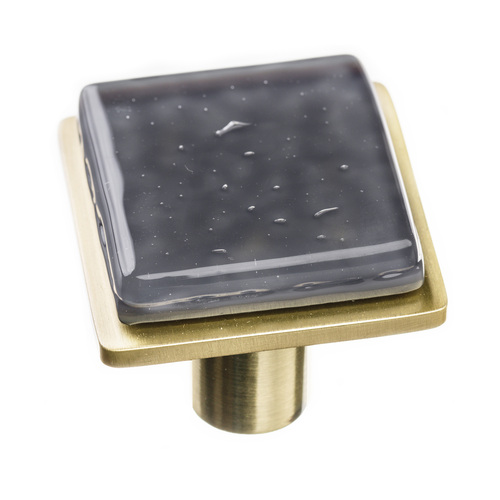 Sietto K-1301-SB Slate Gray Geometric Square Knob with Satin Brass Accent