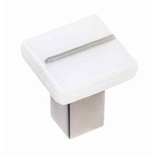 Sietto K-1400-SN Bandwidth White Square Knob with Gray Stringer Satin Nickel