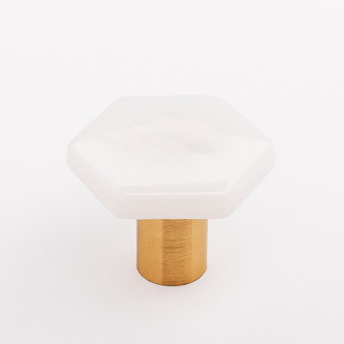 Sietto K-1701-SB Hexagon Irid White Knob with Satin Brass Base