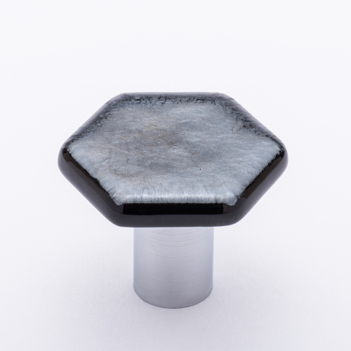 Sietto K-1702-PC Hexagon Irid Silver Black Knob with Polished Chrome Base