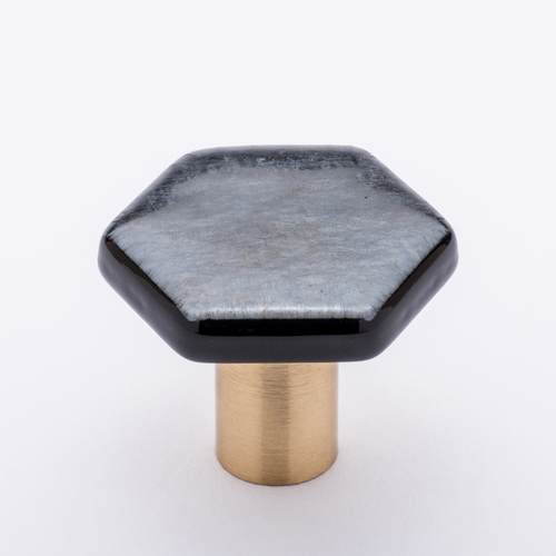 Sietto K-1702-SB Hexagon Irid Silver Black Knob with Satin Brass Base