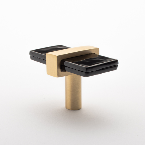 Sietto K-1903-SB Adjustable Black Knob with Satin Brass Base