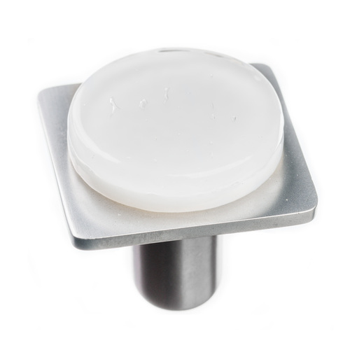 Sietto M-1300-SN Geometric Round White Satin Nickel Square Knob