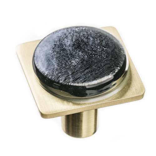 Sietto M-1302-SB Geometric Round Irid Black Knob on Satin Brass Square Base