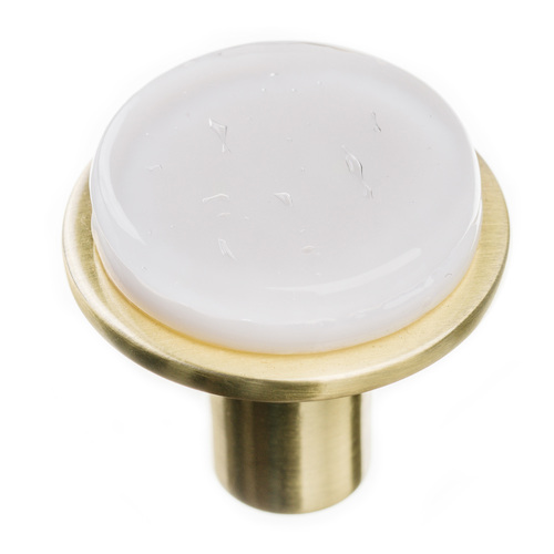 Sietto R-1300-SB Geometric Round White Knob on Satin Brass