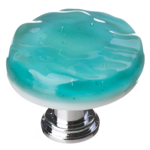 Sietto R-207-PC Glacier Aqua Round Knob with Polished Chrome Base