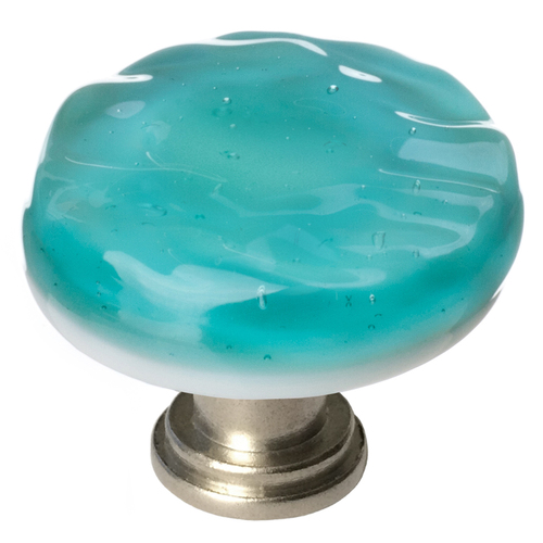 Sietto R-207-SN Glacier Aqua Round Knob with Satin Nickel Base
