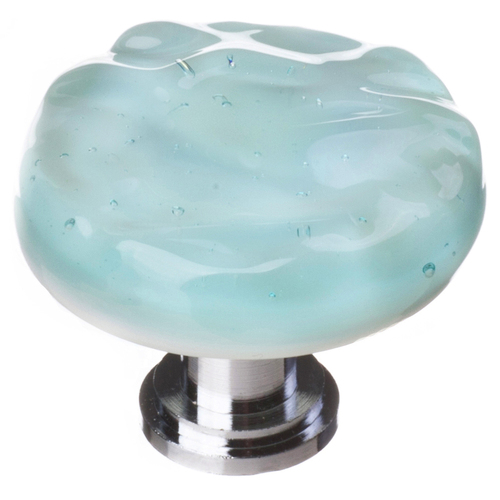 Sietto R-208-PC Glacier Aqua Round Knob with Polished Chrome Base