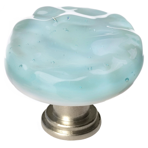 Sietto R-208-SN Glacier Aqua Round Knob with Satin Nickel Base