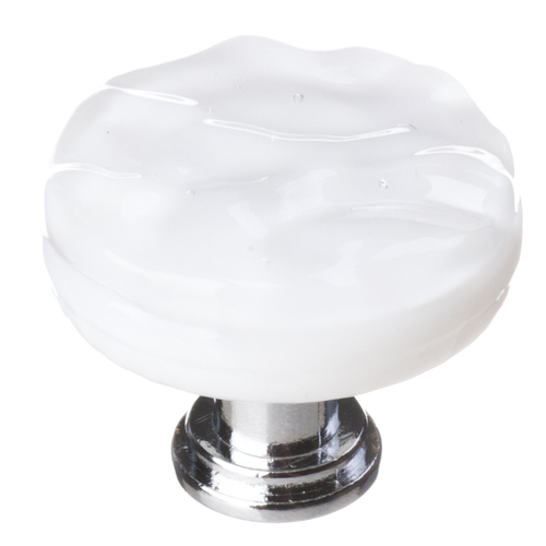 Sietto R-212-PC Glacier White Round Knob with Polished Chrome Base