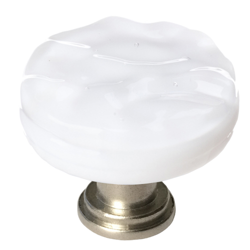Sietto R-212-SN Glacier White Round Knob with Satin Nickel Base