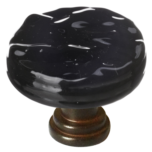 Sietto R-213-ORB Glacier Black Round Knob with Oil-Rubbed Bronze Base