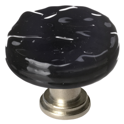 Sietto R-213-SN Glacier Black Round Knob with Satin Nickel Base