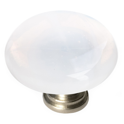 Sietto R-400-SN Cirrus White Round Knob with Satin Nickel Base