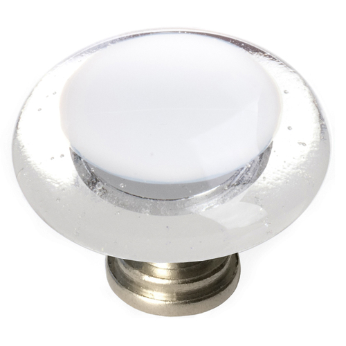 Sietto R-701-SN Reflective White Round Knob with Satin Nickel Base