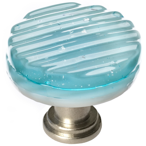 Sietto R-801-SN Reed Aqua Round Knob with Satin Nickel Base