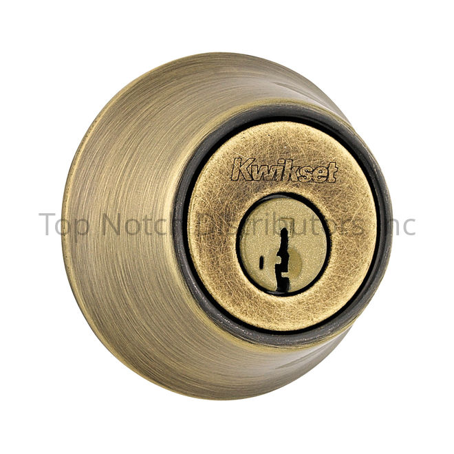 Kwikset 660-5SV1 Single Cylinder Deadbolt SmartKey with RCAL Latch and RCS  Strike with New Chassis Antique Brass Finish