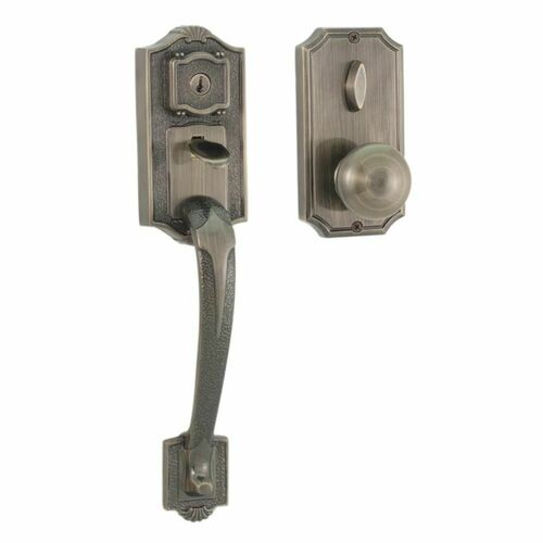 Weslock 01411-AIASL2D Colonial Panic Proof Entry Handleset with Impresa Knob - Antique Brass